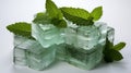 Fresh Green Mint Leaves with Ice Cubes White Background Defocused Royalty Free Stock Photo