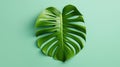 Fresh green monstera leaf isolated against a light green background. Generative AI Royalty Free Stock Photo