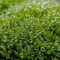 Fresh, green moss, possibly Bryophyta, covered in numerous clear Royalty Free Stock Photo