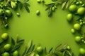 Fresh Green Olives With Leaves on a Textured Olive-Colored Background
