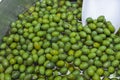 Fresh green olives on sell in a market