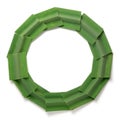 Fresh green pandan leaves pieces arranged in a circle, background