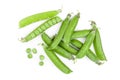 Fresh green pea pod isolated on white background. Top view. Flat lay Royalty Free Stock Photo