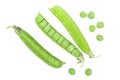 Fresh green pea pod isolated on white background. Top view. Flat lay Royalty Free Stock Photo