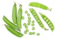 Fresh green pea pod isolated on white background. Top view. Flat lay Royalty Free Stock Photo