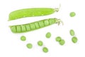 Fresh green pea pod isolated on white background. Top view. Flat lay Royalty Free Stock Photo