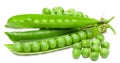 Fresh green pea pods with green peas isolated on white background. clipping path Royalty Free Stock Photo