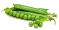 Fresh green pea pods with green peas isolated on white background. clipping path Royalty Free Stock Photo