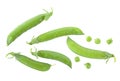 Fresh green pea pods and peas on white background, top view Royalty Free Stock Photo