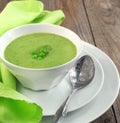 Fresh green pea soup (Selective Focus) Royalty Free Stock Photo