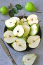 Fresh green pears. Pears harvest. Freshly harvested pears.