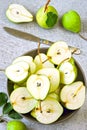 Fresh green pears. Pears harvest. Freshly harvested pears.