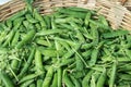 Fresh green peas on basket for sale on farmers market Royalty Free Stock Photo