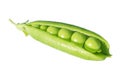 Fresh green peas with beans isolated on white background. Sweet peas in close up isolated over white with clipping path. Opened Royalty Free Stock Photo