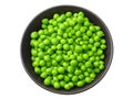 fresh green peas in a black plate isolated on white background. top view Royalty Free Stock Photo