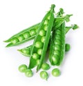 Fresh green peas close-up isolated on a white background. Royalty Free Stock Photo