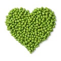 Fresh green peas in heart shape isolated on white background Royalty Free Stock Photo