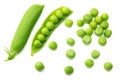 fresh green peas isolated on a white background. top view Royalty Free Stock Photo