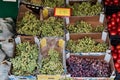 Fresh Green and Pink Grapes at Greek Shop