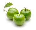 Fresh green plums with leaf isolated