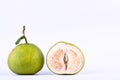 Fresh green pomelos and half pomelo on white background healthy fruit food isolated