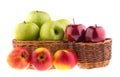 Fresh green and red apples in a wicker baskets Royalty Free Stock Photo