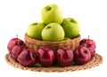 Fresh green and red apples in a wicker baskets Royalty Free Stock Photo
