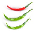 Fresh green red chillis top view isolated on white background Royalty Free Stock Photo