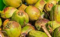 Fresh green ripe coconuts ready to be cracked open for coconut w Royalty Free Stock Photo