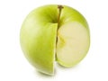 Fresh green ripe piece of apple with stem.