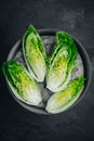 Fresh Green Romaine Lettuce for Caesar Salad on dark stone background Royalty Free Stock Photo