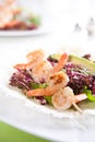 Fresh green salad with grilled shrimps Royalty Free Stock Photo