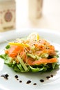 Fresh green salad with smoked salmon,avocado and l