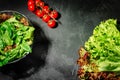 Fresh green salad with spinach, arugula, romaine and lettuce in a glass bowl Royalty Free Stock Photo