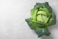 Fresh green savoy cabbage on marble table. Space for text Royalty Free Stock Photo