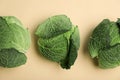 Fresh green savoy cabbages on color background Royalty Free Stock Photo