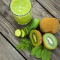 Fresh green smoothie, cucumber, sorrel, dill and kiwi.