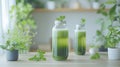 Fresh green smoothie in glass bottles Royalty Free Stock Photo