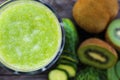 Fresh green smoothie and kiwi. Toned image Royalty Free Stock Photo