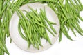 Fresh green string beans on a plate isolated on a white background Royalty Free Stock Photo