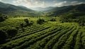 Fresh green tea crop on a rural mountain farm generated by AI Royalty Free Stock Photo