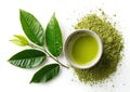 Fresh Matcha Tea with Ground Powder and Vibrant Green Leaves Royalty Free Stock Photo