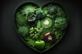 Fresh Green Vegetable Bowl in Heart shape with Backdrop