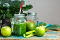 Fresh green vegetables and fruits, ingredients for dietary healthy green detox smoothie or salad Royalty Free Stock Photo