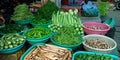 fresh green vegetables isolated on agricultural goods store Royalty Free Stock Photo