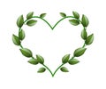 Fresh Green Vine Leaves in A Heart Shape Frame