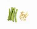 fresh green yardlong bean with seeds pieces isolated on white background Royalty Free Stock Photo