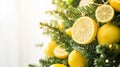A fresh green and yellow Christmas tree with lemon-themed decorations Royalty Free Stock Photo