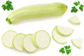 fresh green zucchini or marrow with slices and parsley isolated on white background. Top view Royalty Free Stock Photo