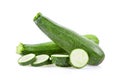 Fresh green zucchini with slice  on white background Royalty Free Stock Photo